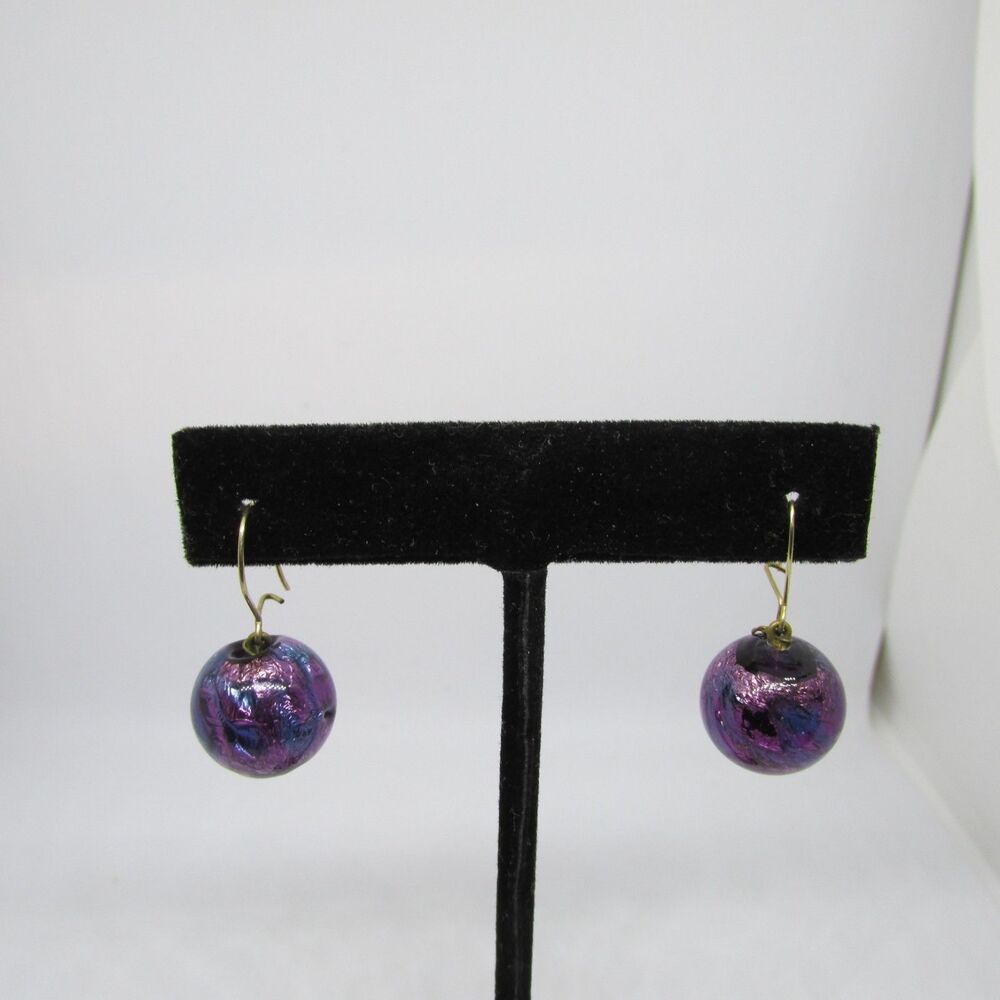 Purple Lavender Dichroic Glass  Balls Earrings Mesmerizing Artisan